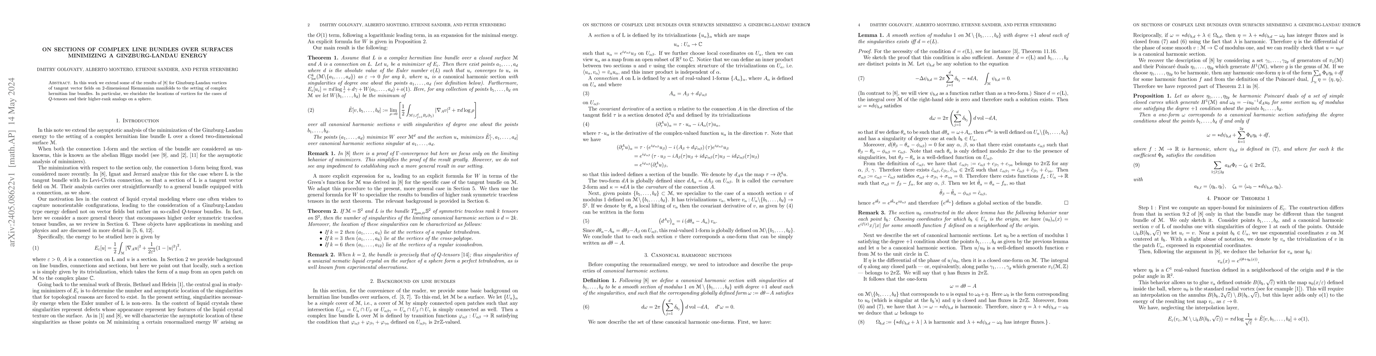 Thumbnail for On sections of complex line bundles over surfaces minimizing a
  Ginzburg-Landau energy