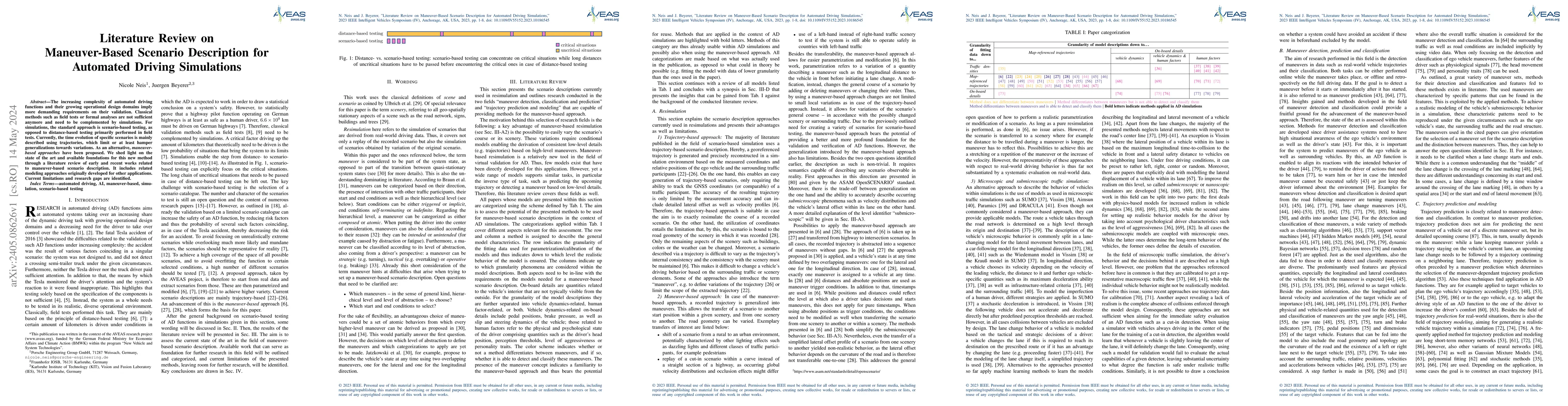 Thumbnail for Literature Review on Maneuver-Based Scenario Description for Automated
  Driving Simulations