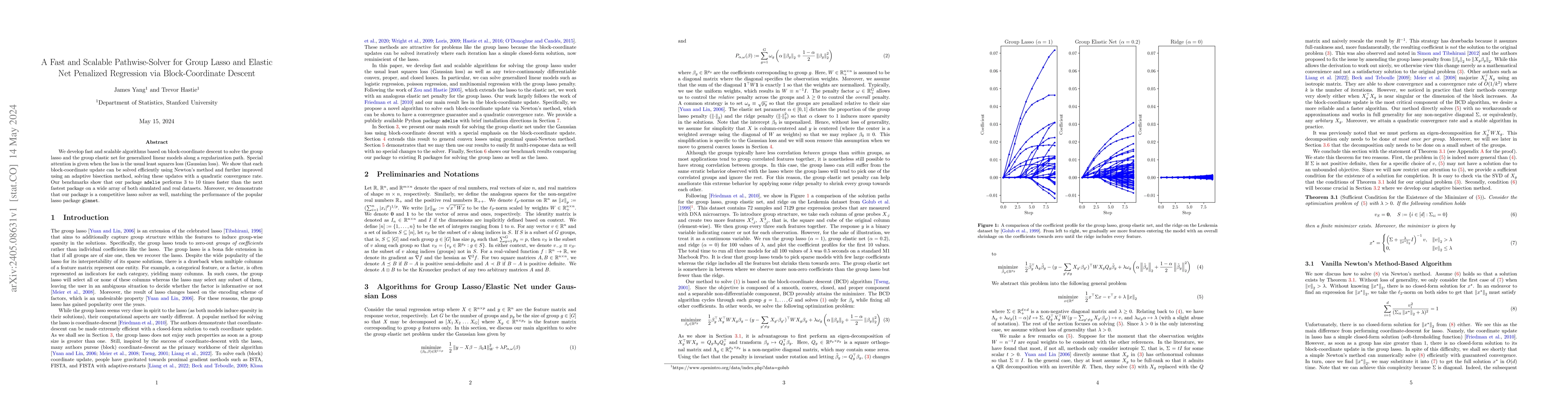 Thumbnail for A Fast and Scalable Pathwise-Solver for Group Lasso and Elastic Net
  Penalized Regression via Block-Coordinate Descent