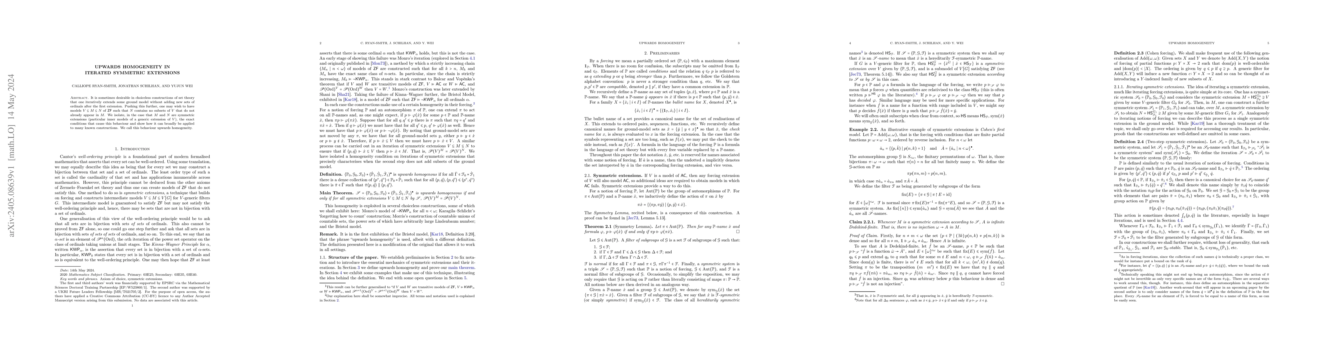 Thumbnail for Upwards homogeneity in iterated symmetric extensions