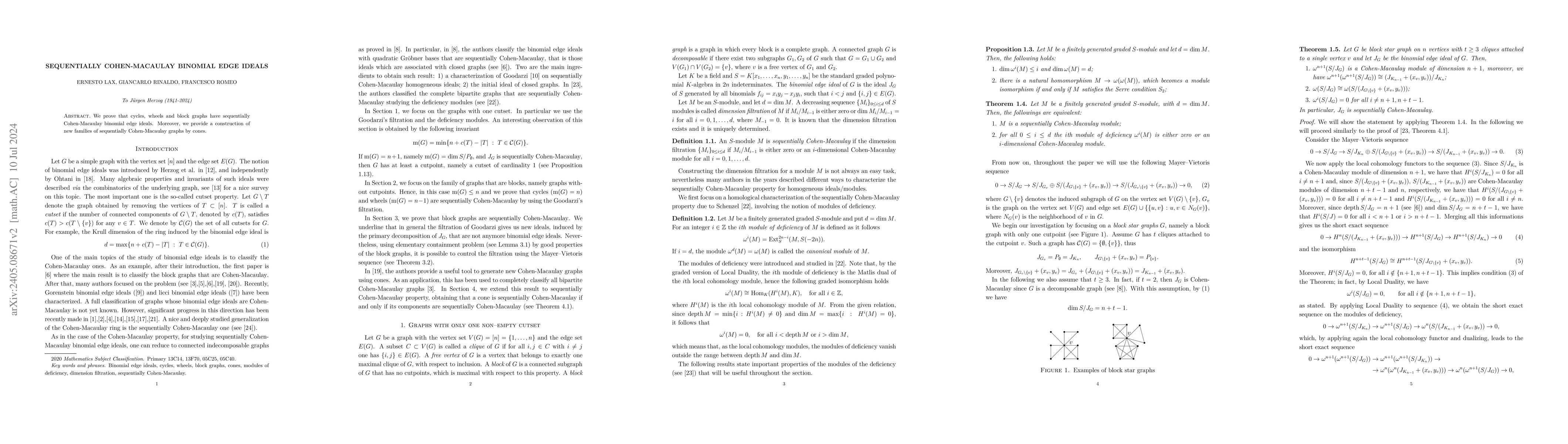 Thumbnail for Sequentially Cohen-Macaulay binomial edge ideals
