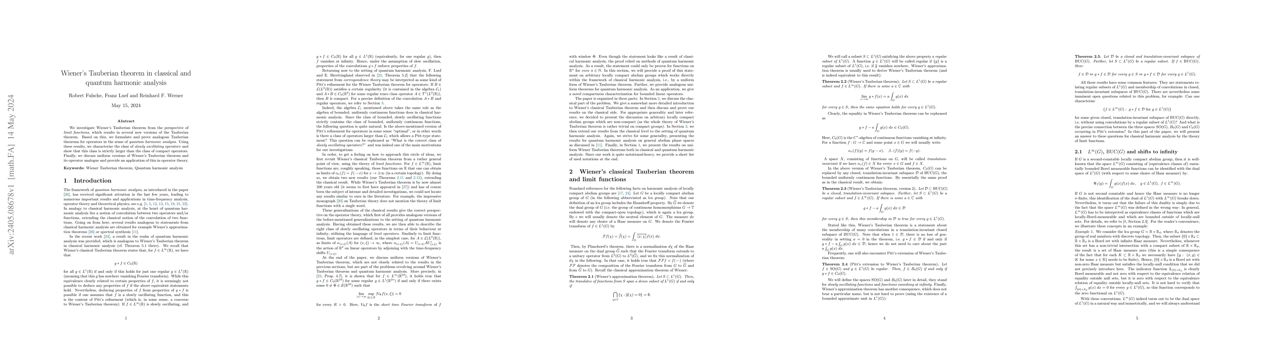 Thumbnail for Wiener's Tauberian theorem in classical and quantum harmonic analysis