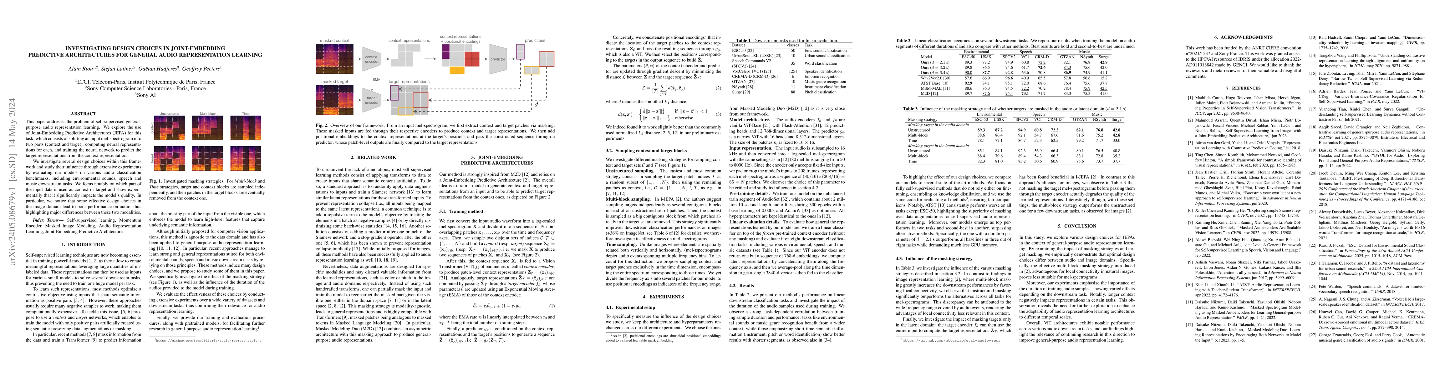 Thumbnail for Investigating Design Choices in Joint-Embedding Predictive Architectures
  for General Audio Representation Learning