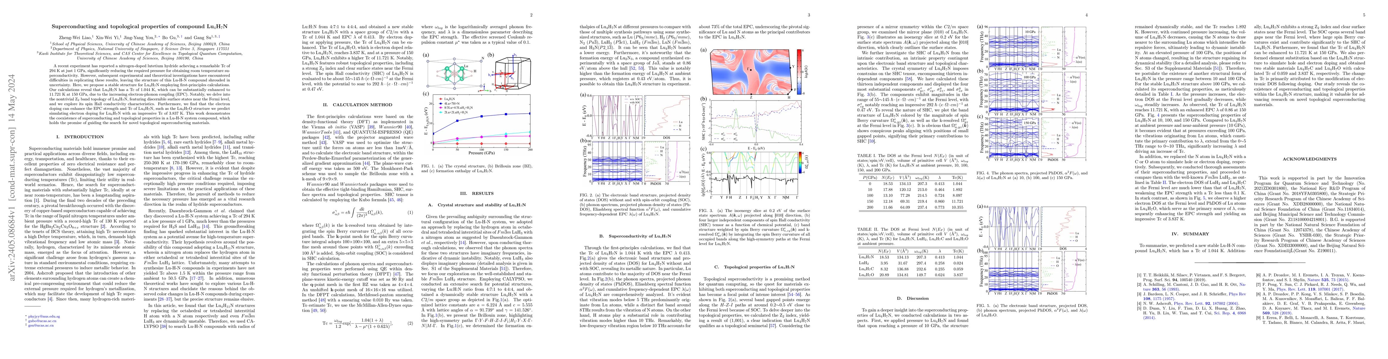 Thumbnail for Superconducting and topological properties of compound Lu$_4$H$_7$N