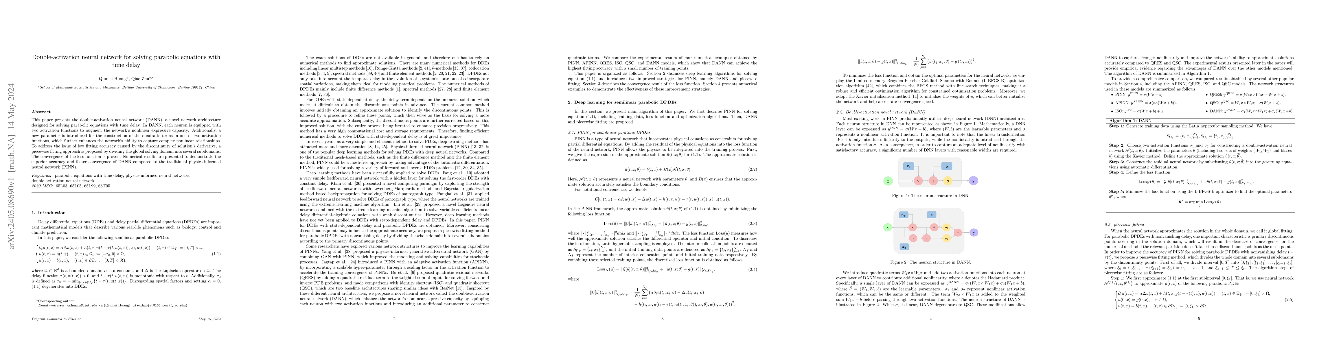 Thumbnail for Double-activation neural network for solving parabolic equations with
  time delay