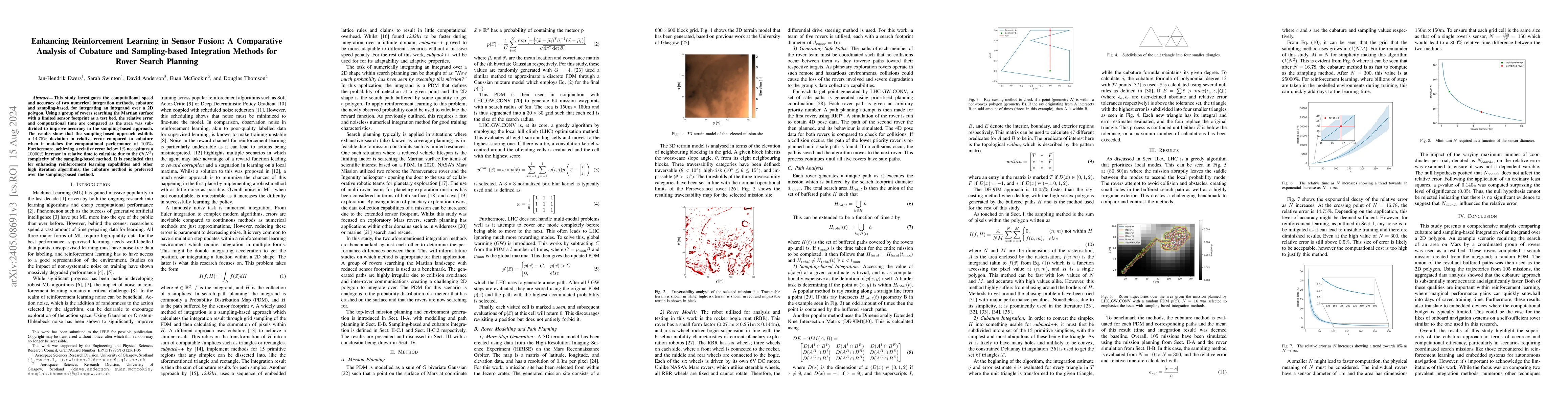 Thumbnail for Enhancing Reinforcement Learning in Sensor Fusion: A Comparative
  Analysis of Cubature and Sampling-based Integration Methods for Rover Search
  Planning