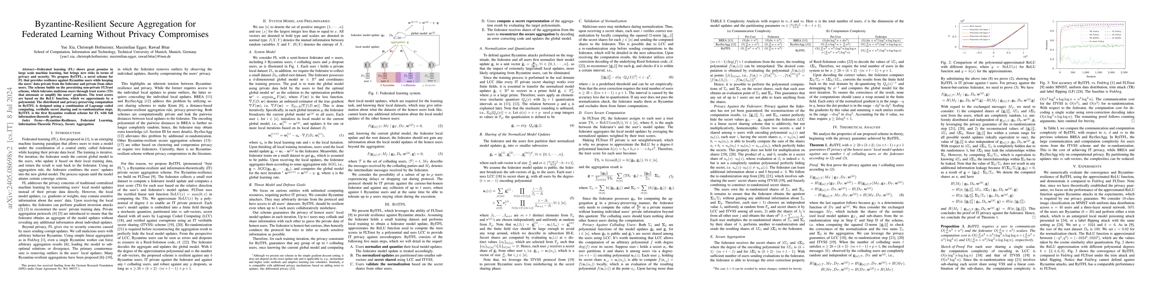 Thumbnail for Byzantine-Resilient Secure Aggregation for Federated Learning Without
  Privacy Compromises