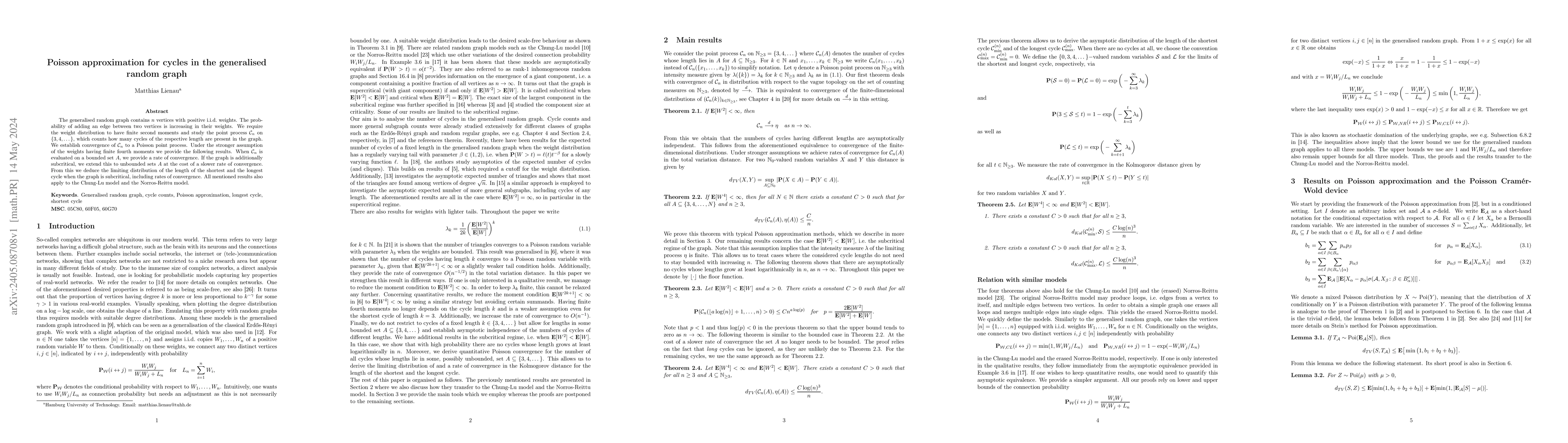 Thumbnail for Poisson approximation for cycles in the generalised random graph