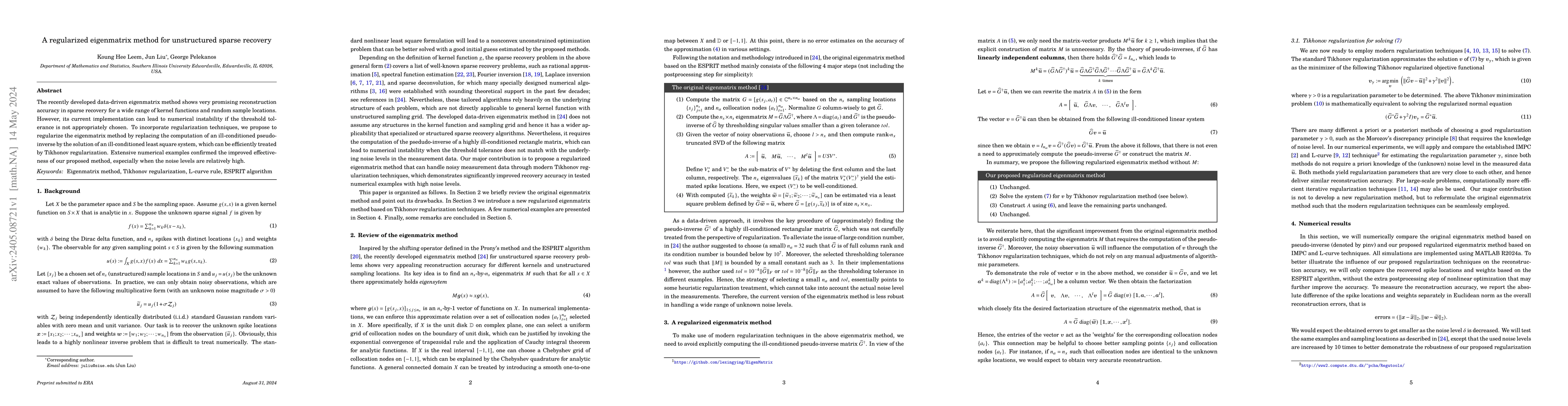 Thumbnail for A regularized eigenmatrix method for unstructured sparse recovery