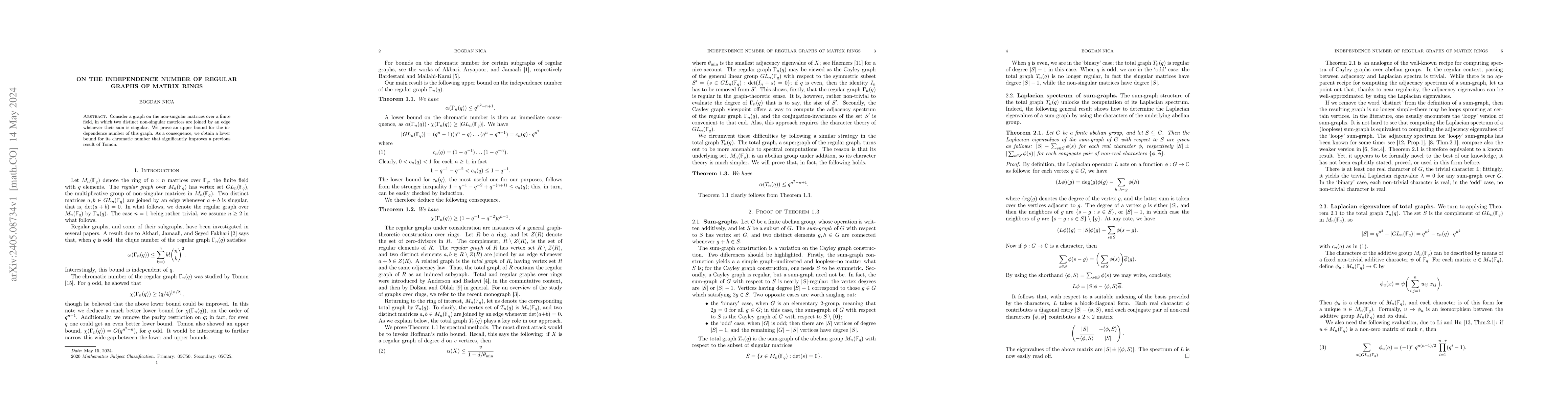 Thumbnail for On the independence number of regular graphs of matrix rings