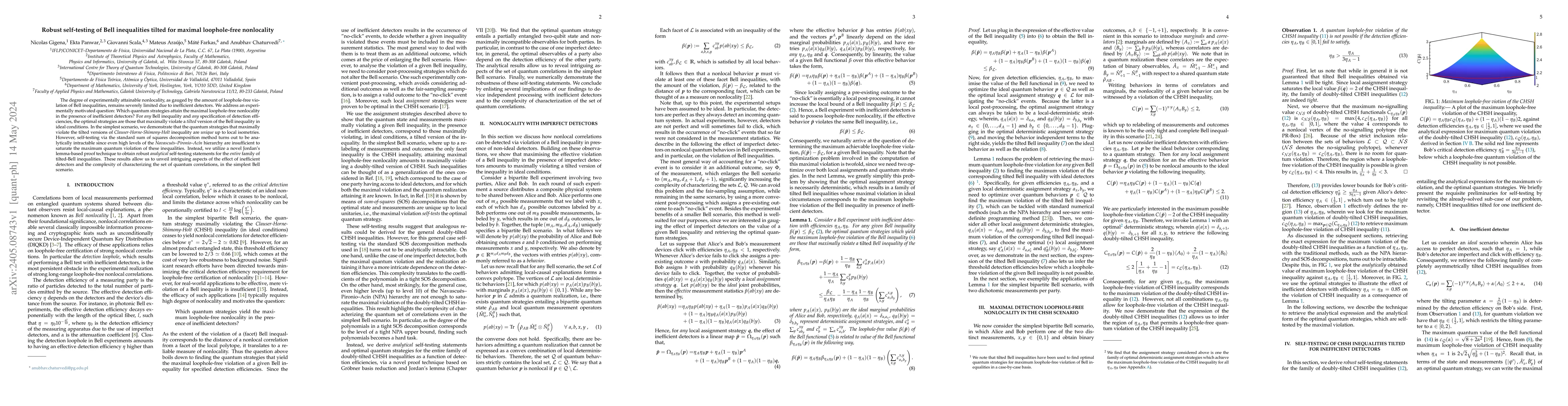 Thumbnail for Robust self-testing of Bell inequalities tilted for maximal
  loophole-free nonlocality