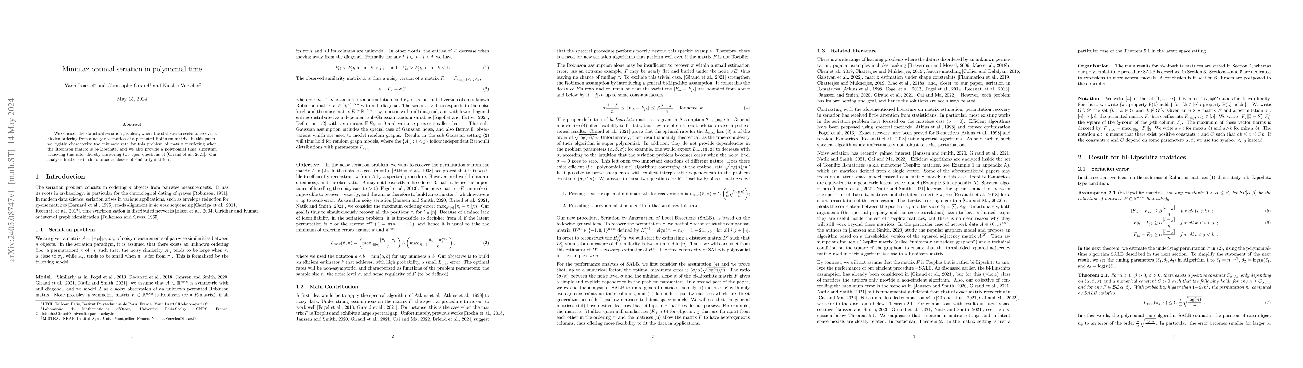 Thumbnail for Minimax optimal seriation in polynomial time