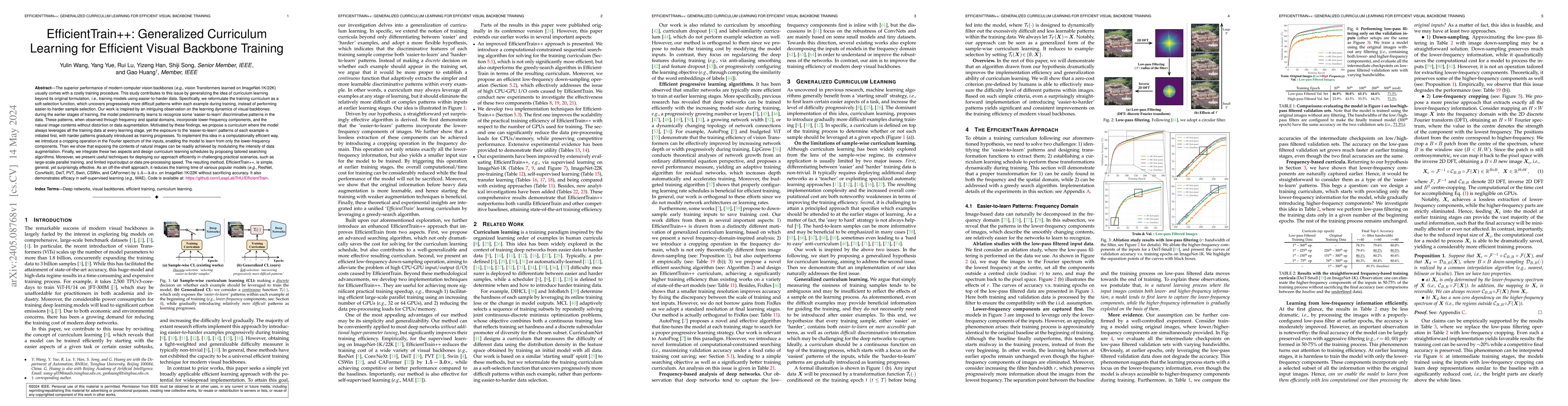 Thumbnail for EfficientTrain++: Generalized Curriculum Learning for Efficient Visual
  Backbone Training