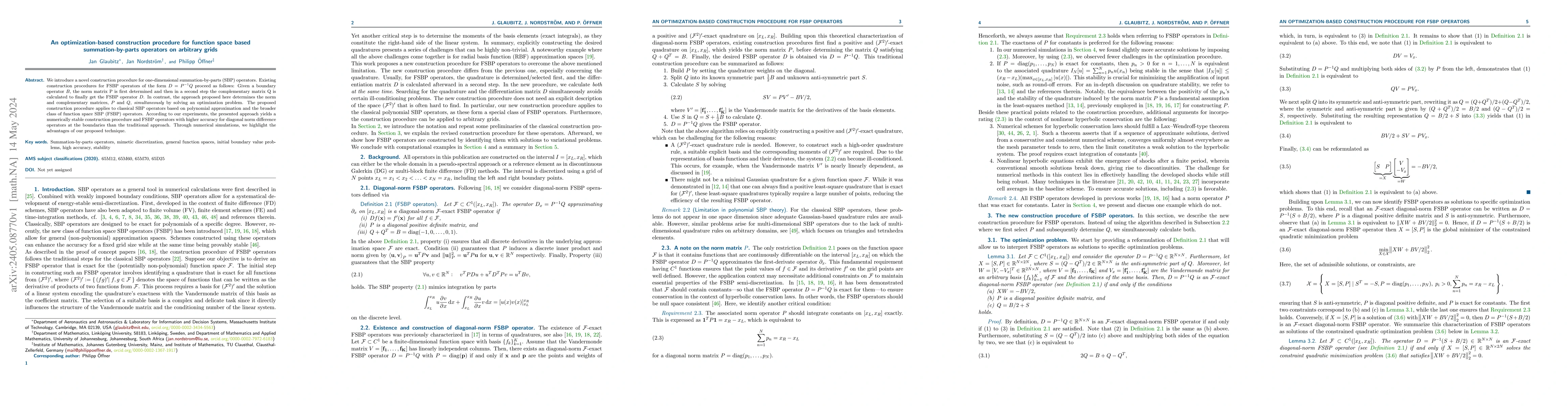 Thumbnail for An optimization-based construction procedure for function space based
  summation-by-parts operators on arbitrary grids