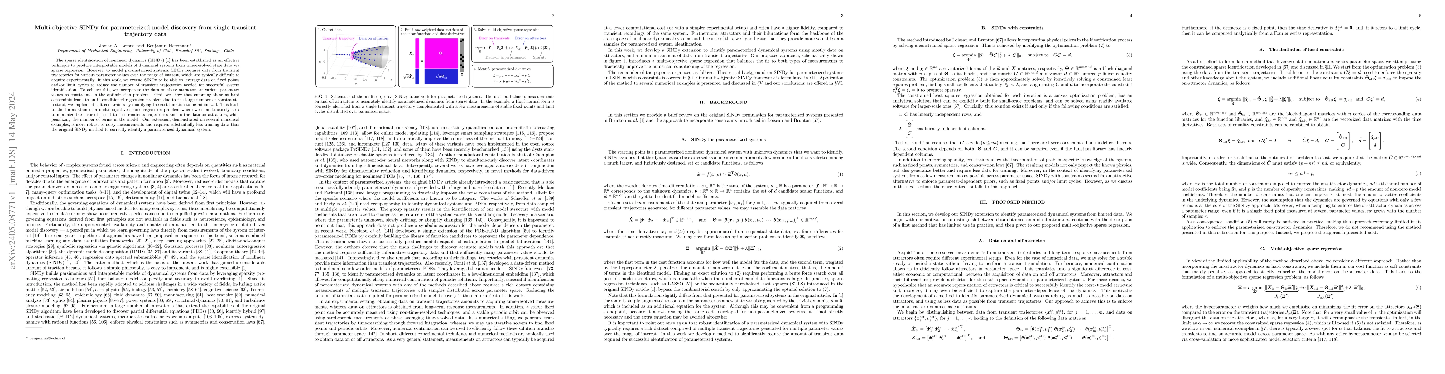 Thumbnail for Multi-objective SINDy for parameterized model discovery from single
  transient trajectory data