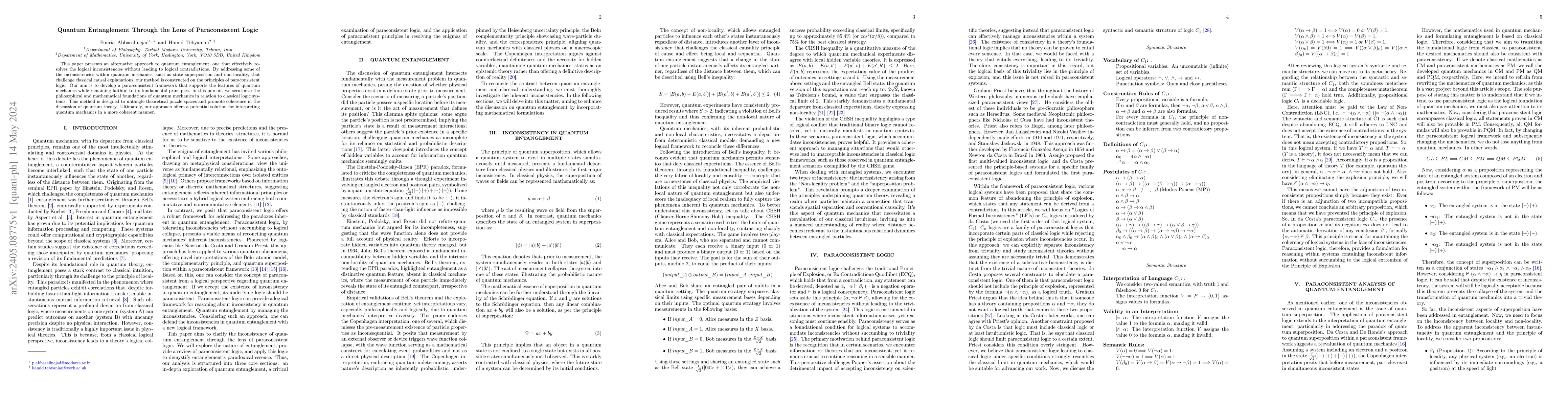 Thumbnail for Quantum Entanglement Through the Lens of Paraconsistent Logic