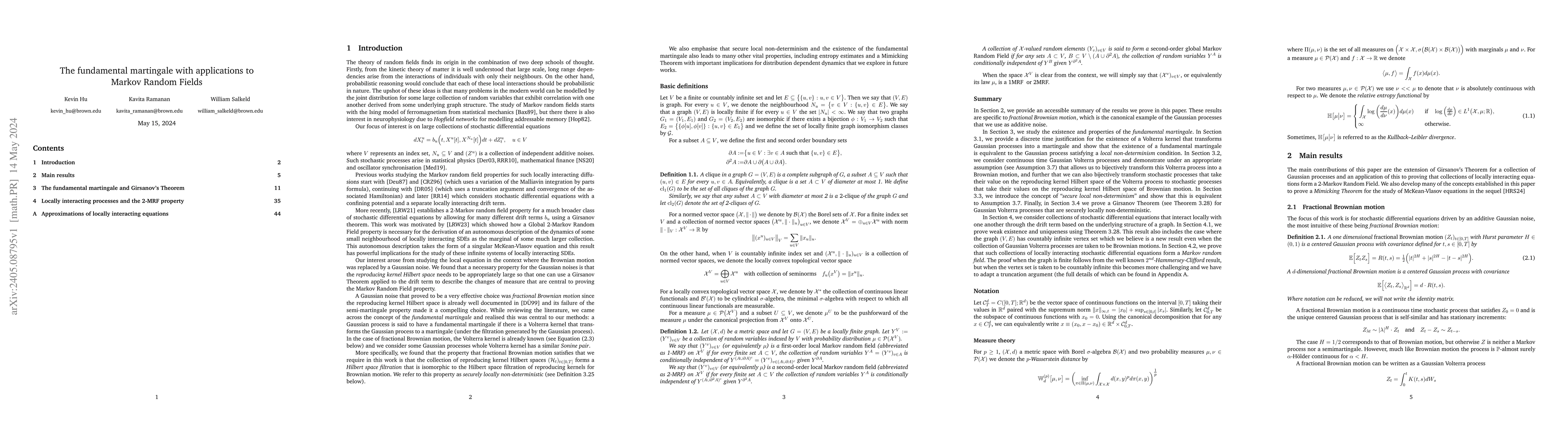 Thumbnail for The fundamental martingale with applications to Markov Random Fields