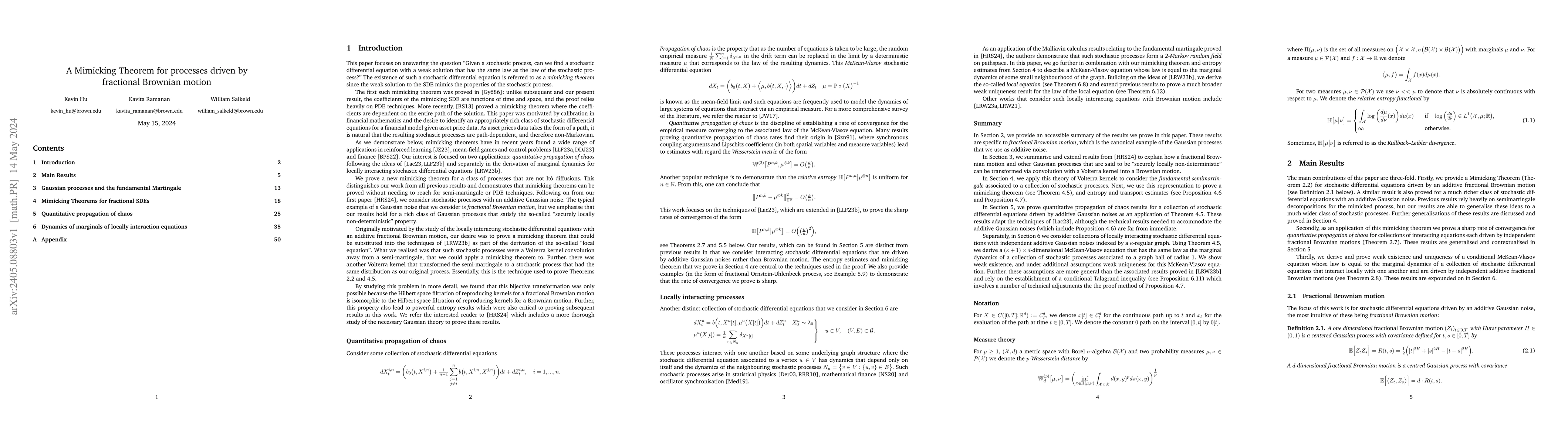 Thumbnail for A Mimicking Theorem for processes driven by fractional Brownian motion