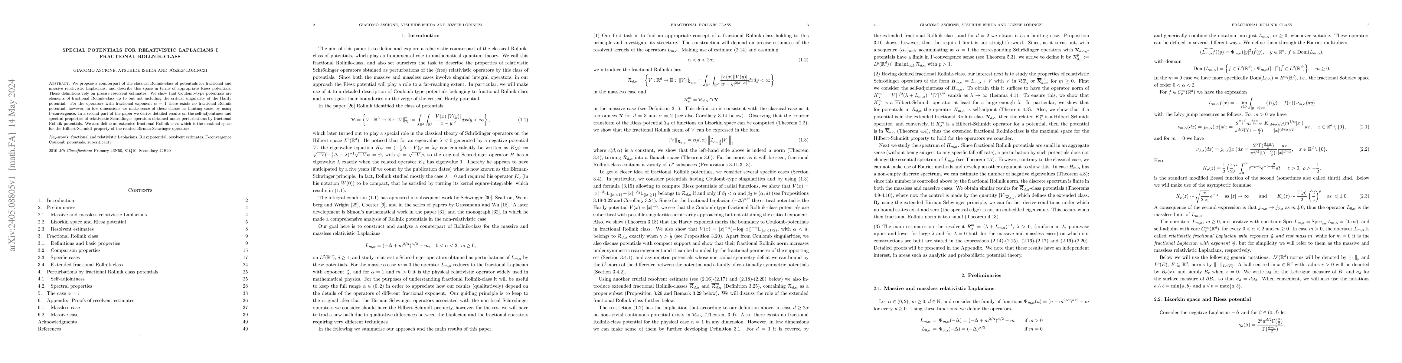 Thumbnail for Special potentials for relativistic Laplacians I: Fractional
  Rollnik-class