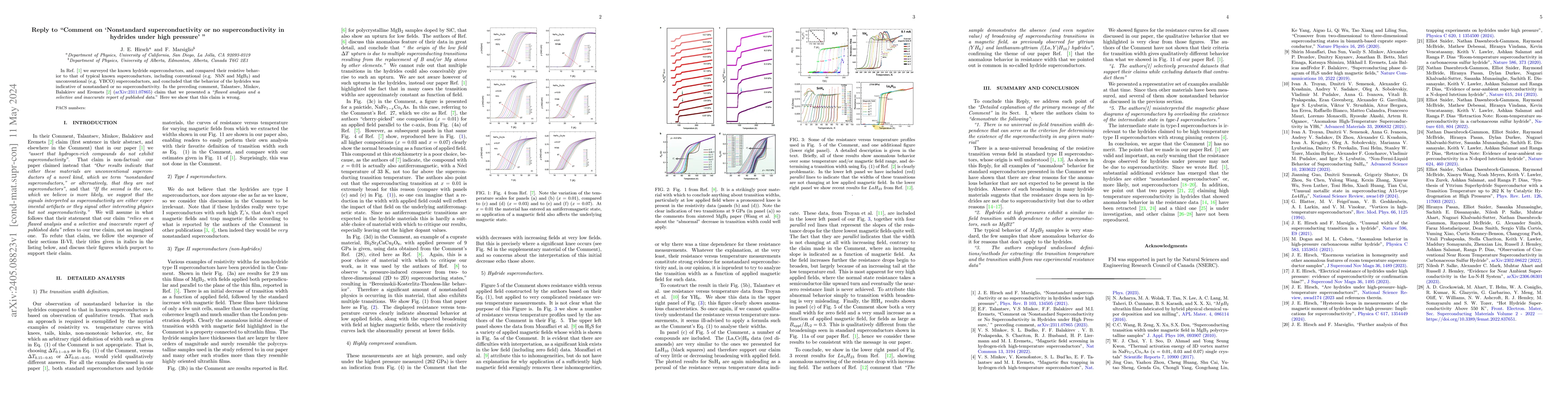 Thumbnail for Reply to "Comment on `Nonstandard superconductivity or no
  superconductivity in hydrides under high pressure' "