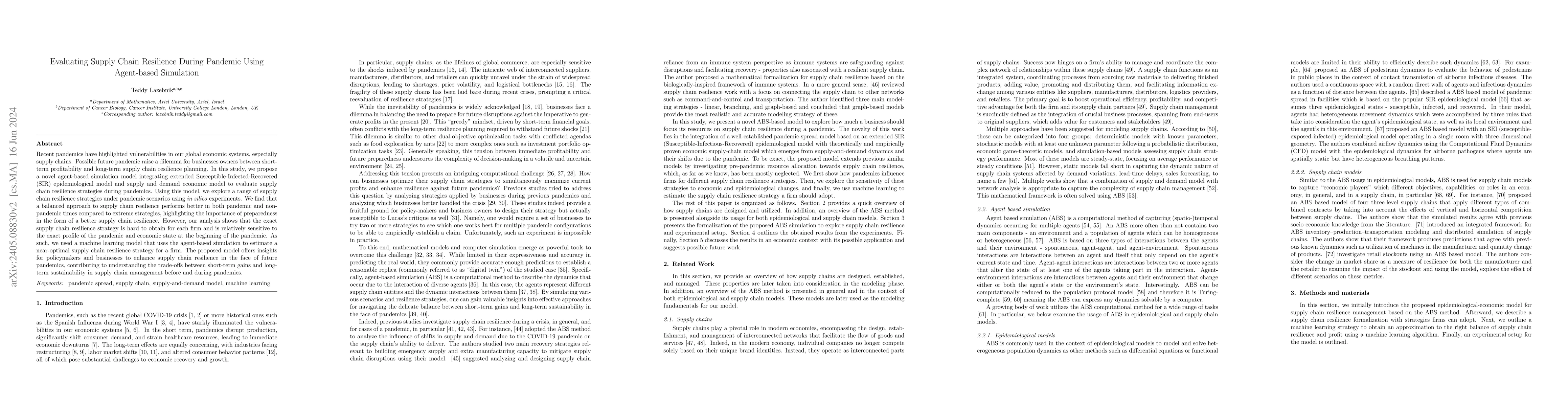 Thumbnail for Evaluating Supply Chain Resilience During Pandemic Using Agent-based
  Simulation