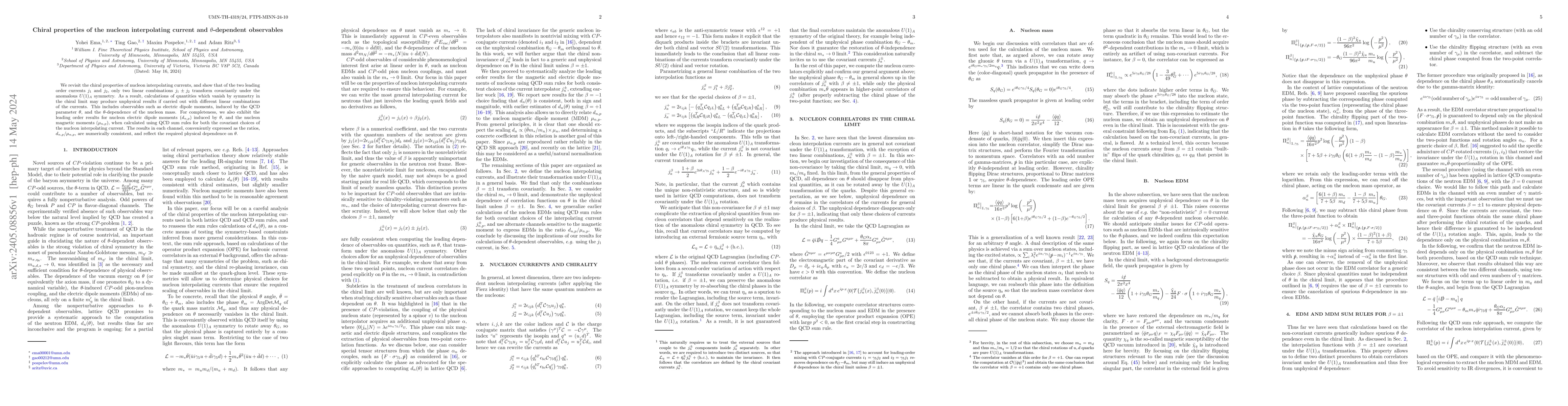 Thumbnail for Chiral properties of the nucleon interpolating current and
  $\theta$-dependent observables