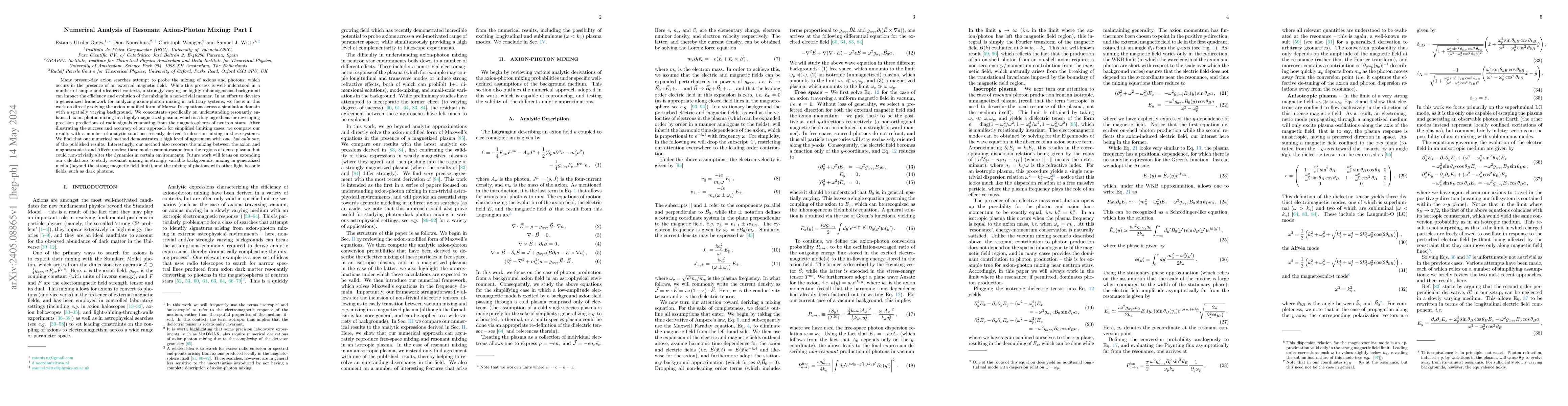Thumbnail for Numerical Analysis of Resonant Axion-Photon Mixing: Part I