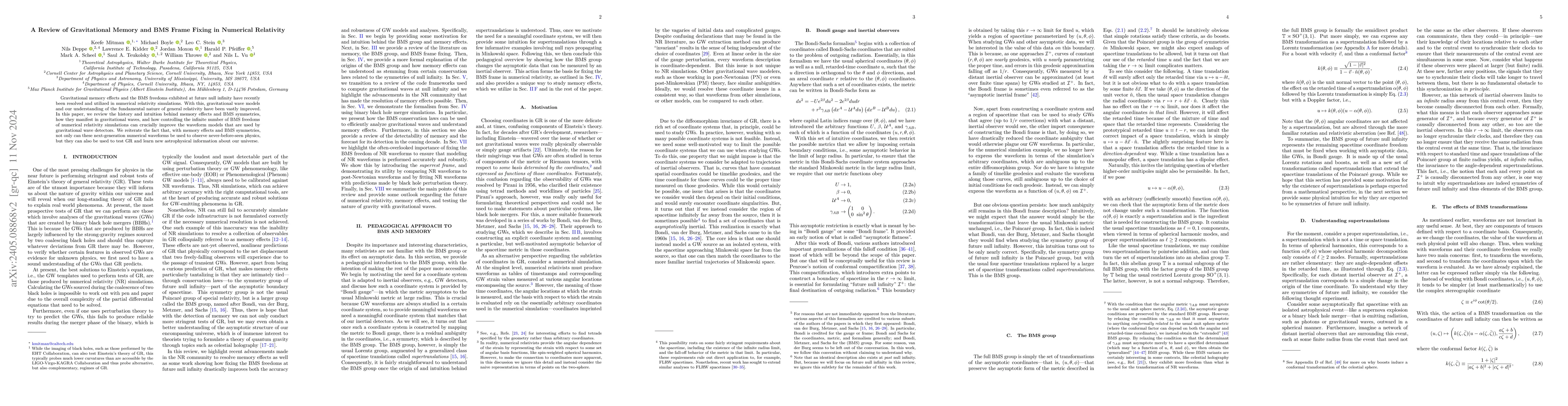 Thumbnail for A Review of Gravitational Memory and BMS Frame Fixing in Numerical
  Relativity