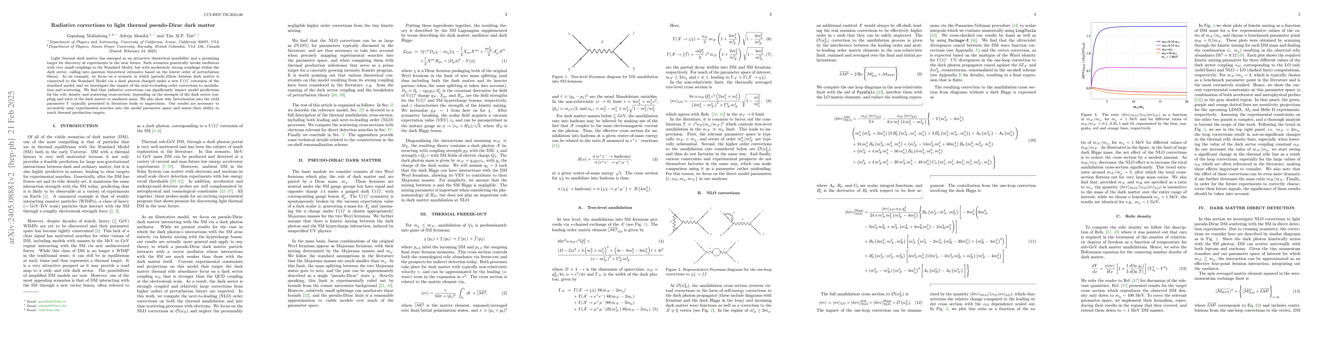 Thumbnail for Radiative Corrections to Light Thermal Pseudo-Dirac Dark Matter