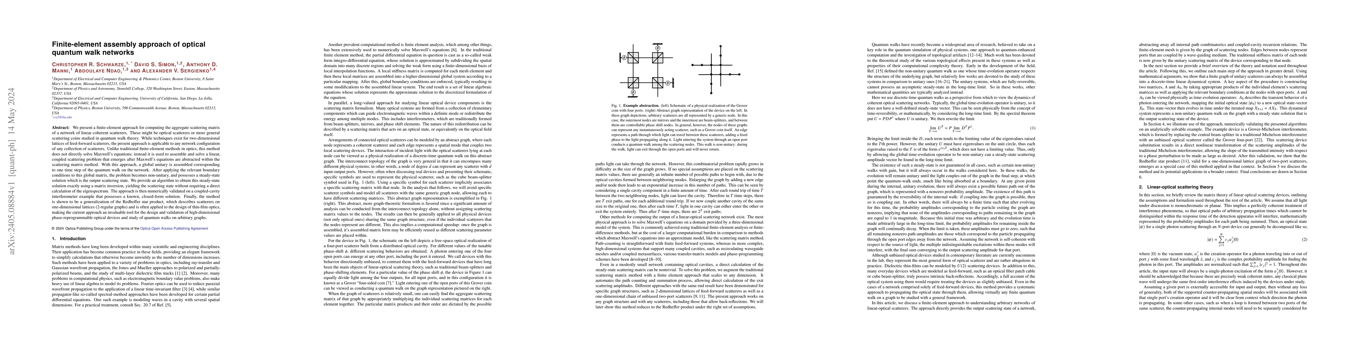 Thumbnail for Finite-element assembly approach of optical quantum walk networks