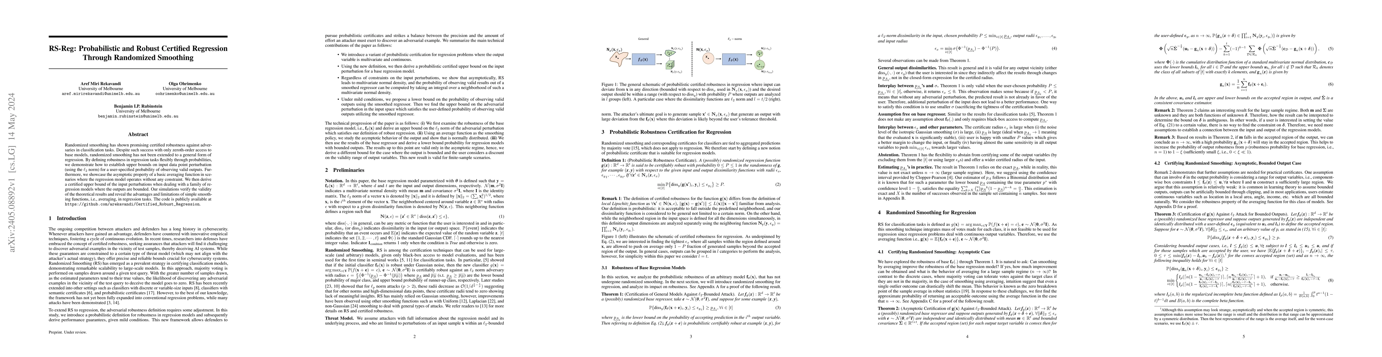 Thumbnail for RS-Reg: Probabilistic and Robust Certified Regression Through Randomized
  Smoothing