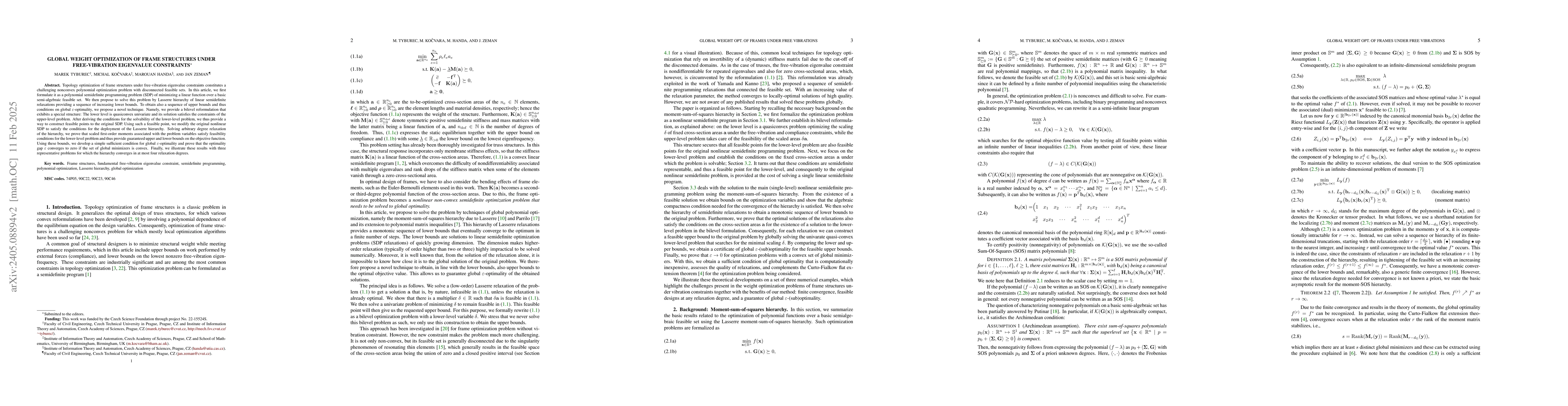 Thumbnail for Global weight optimization of frame structures under free-vibration
  eigenvalue constraints