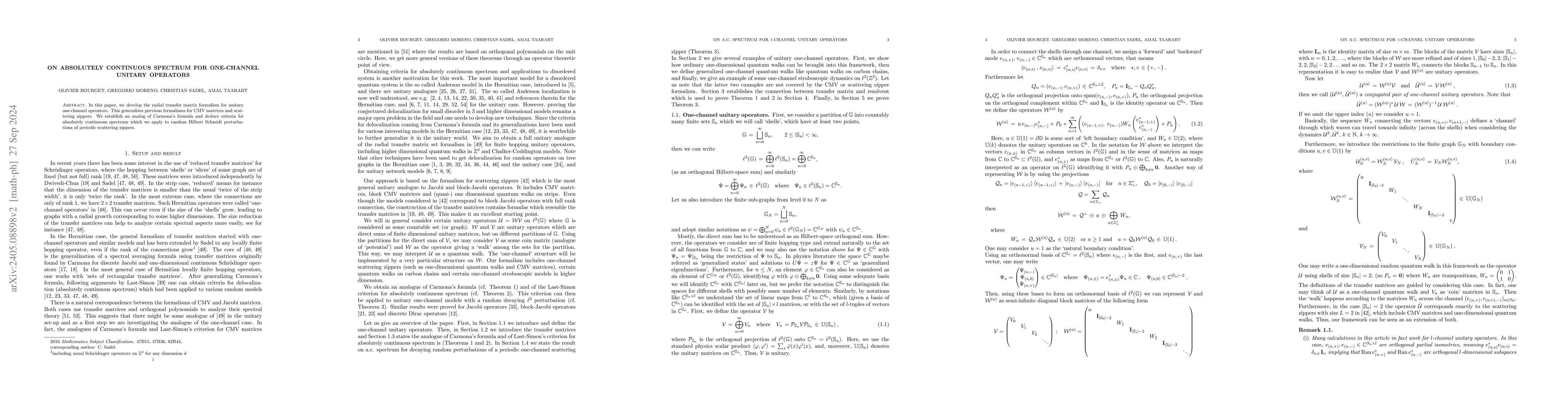 Thumbnail for On absolutely continuous spectrum for one-channel unitary operators