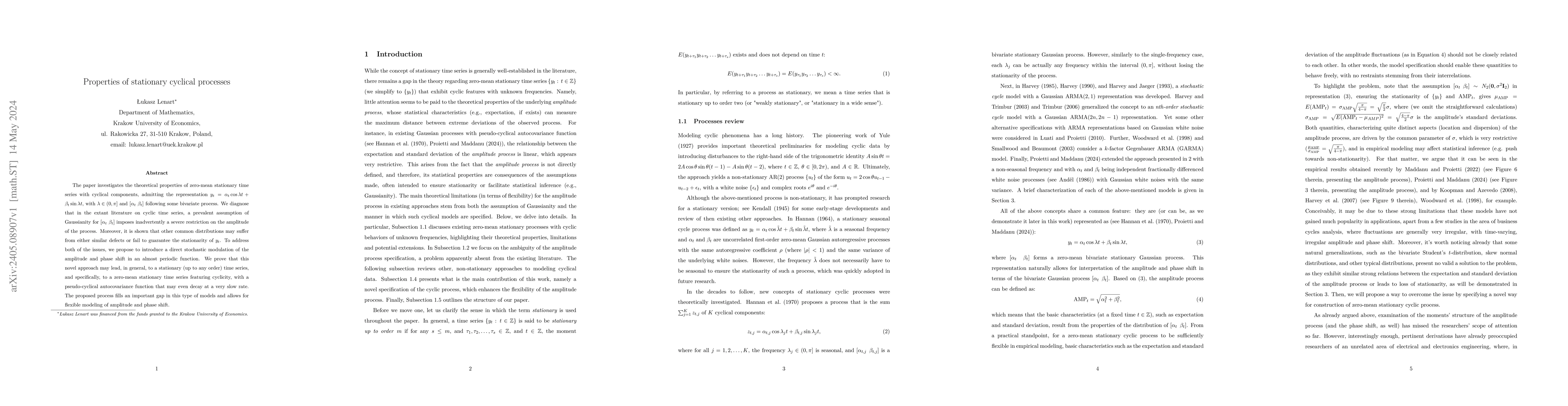 Thumbnail for Properties of stationary cyclical processes