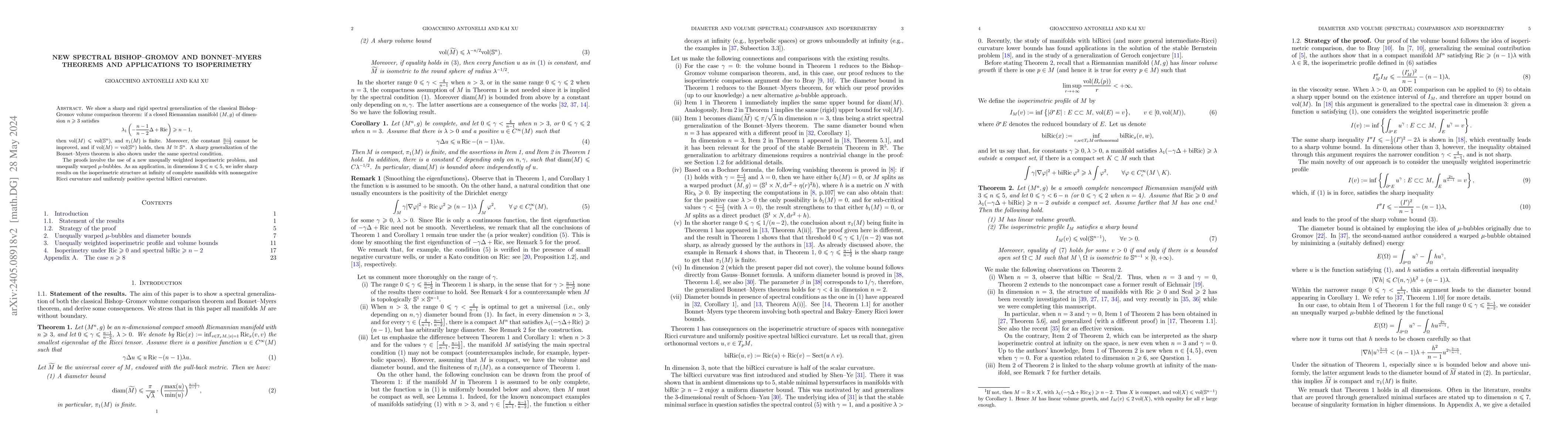 Thumbnail for New spectral Bishop-Gromov and Bonnet-Myers theorems and applications to
  isoperimetry