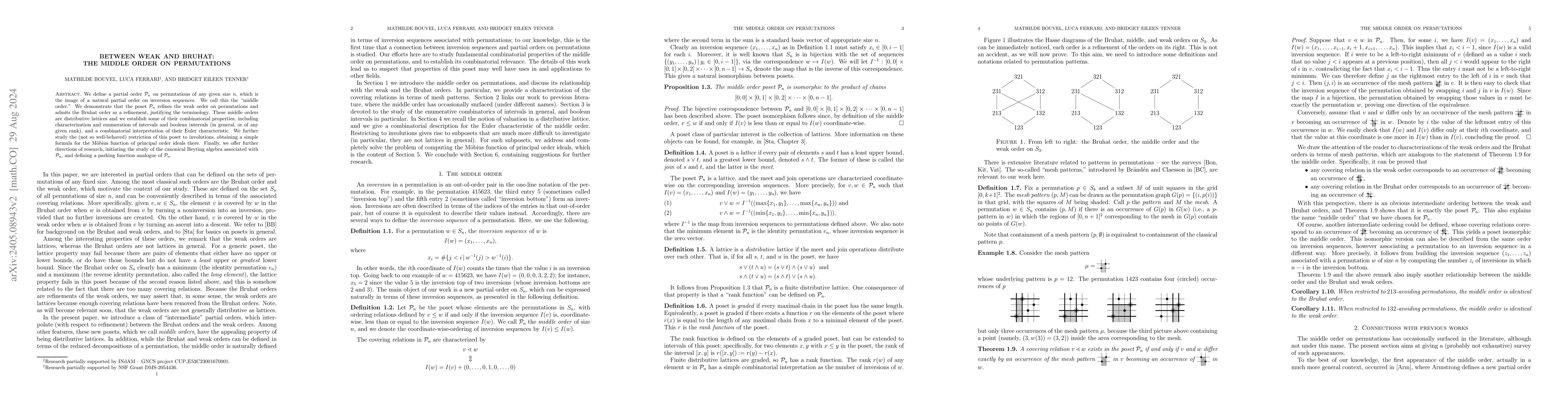 Thumbnail for Between weak and Bruhat: the middle order on permutations