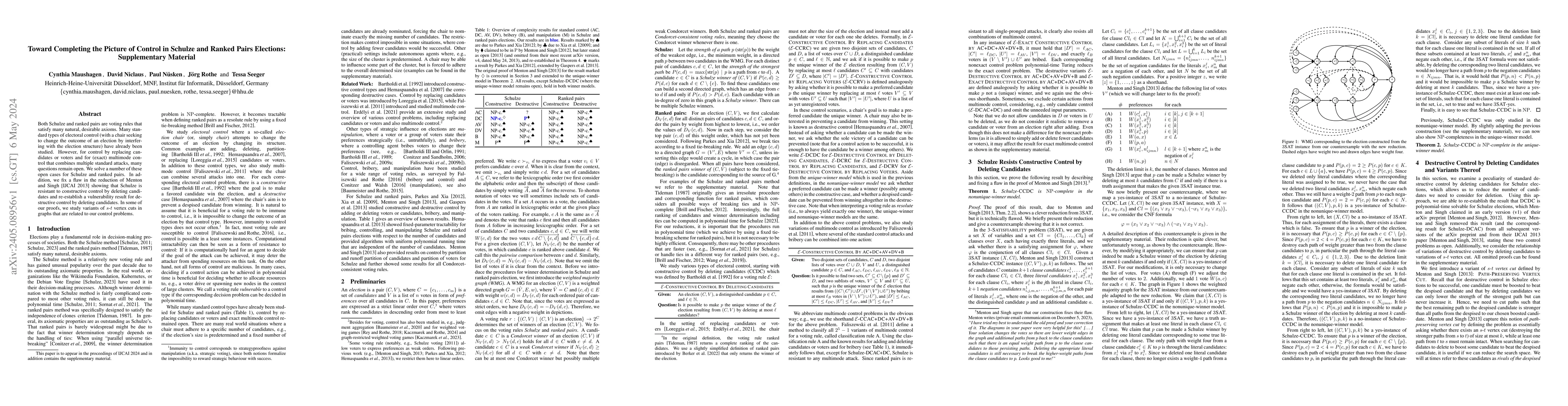 Thumbnail for Toward Completing the Picture of Control in Schulze and Ranked Pairs
  Elections