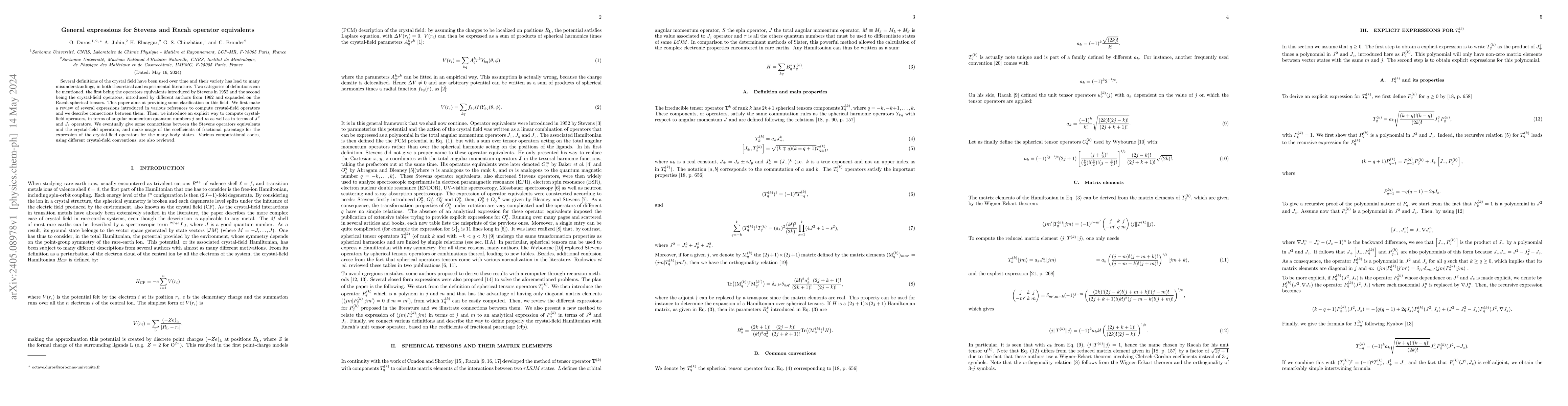 Thumbnail for General expressions for Stevens and Racah operator equivalents