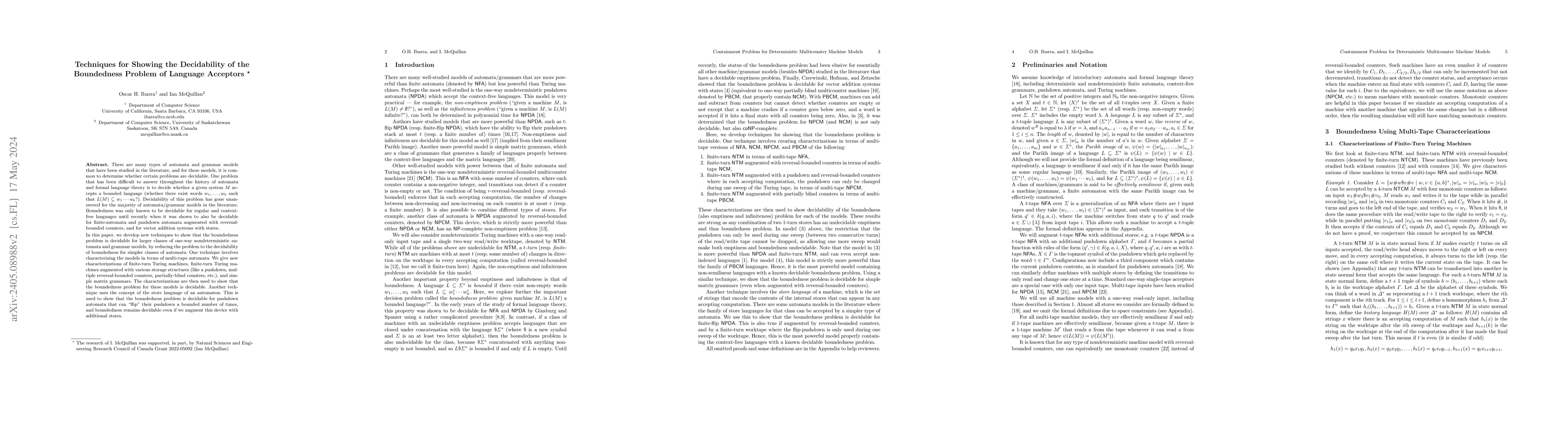 Thumbnail for Techniques for Showing the Decidability of the Boundedness Problem of
  Language Acceptors