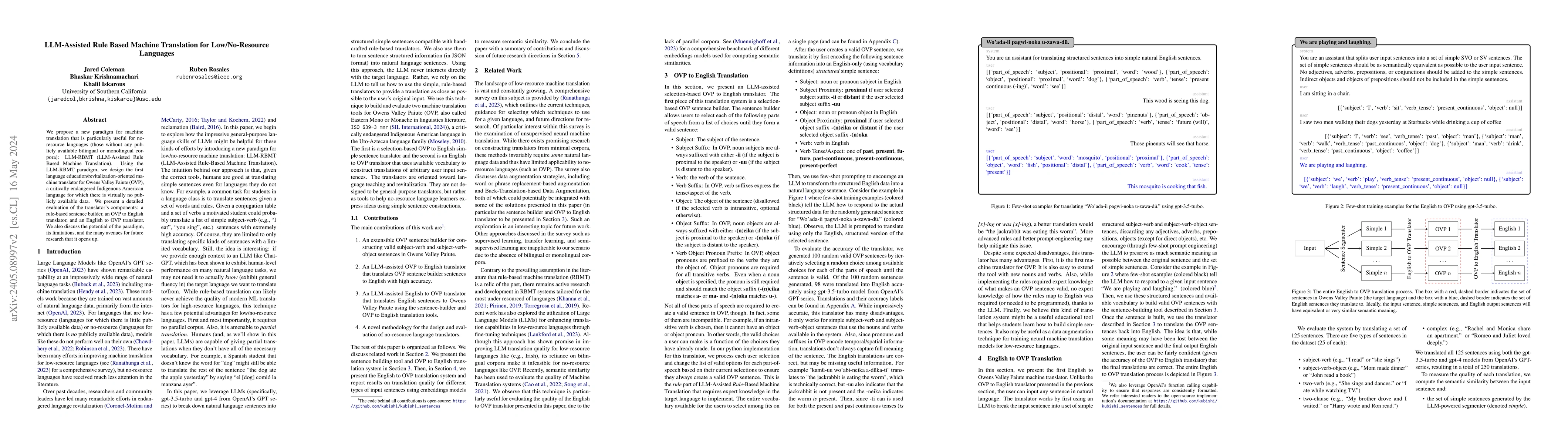 Thumbnail for LLM-Assisted Rule Based Machine Translation for Low/No-Resource
  Languages