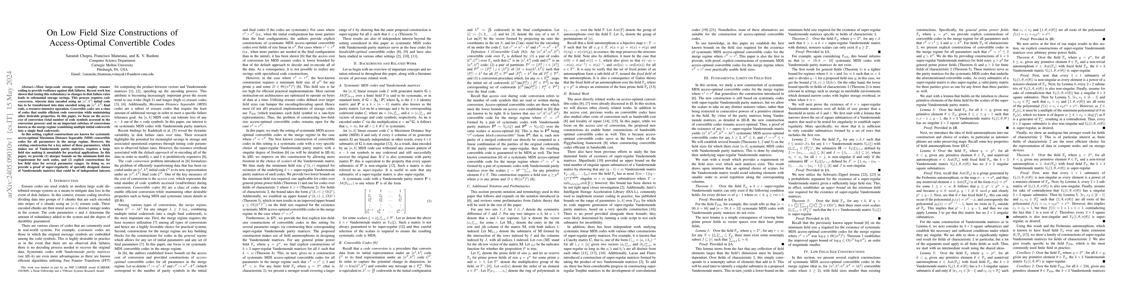 Thumbnail for On Low Field Size Constructions of Access-Optimal Convertible Codes