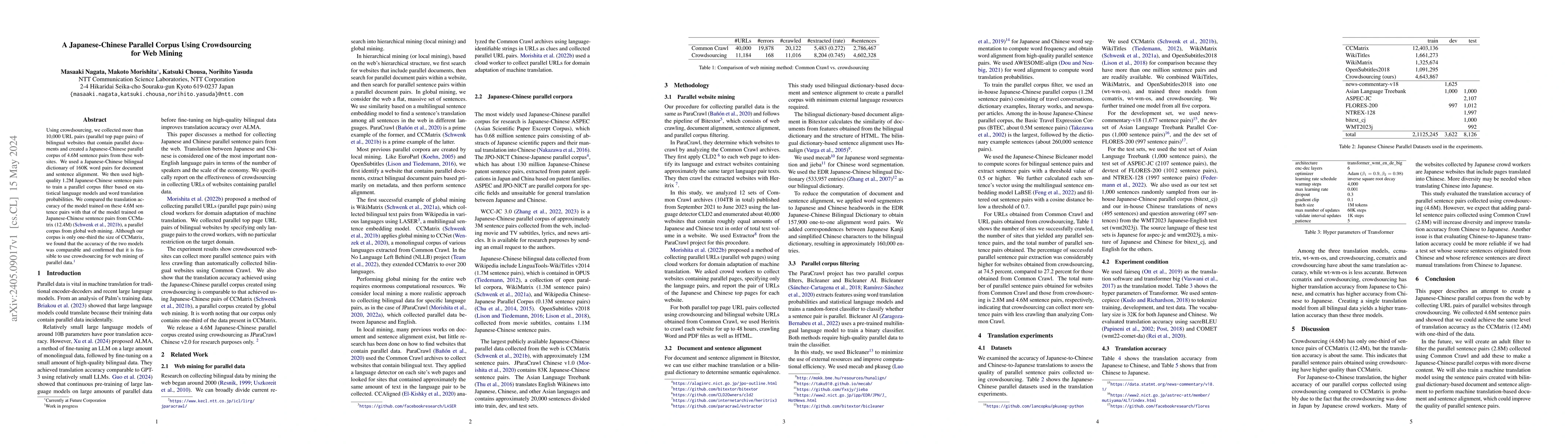 Thumbnail for A Japanese-Chinese Parallel Corpus Using Crowdsourcing for Web Mining