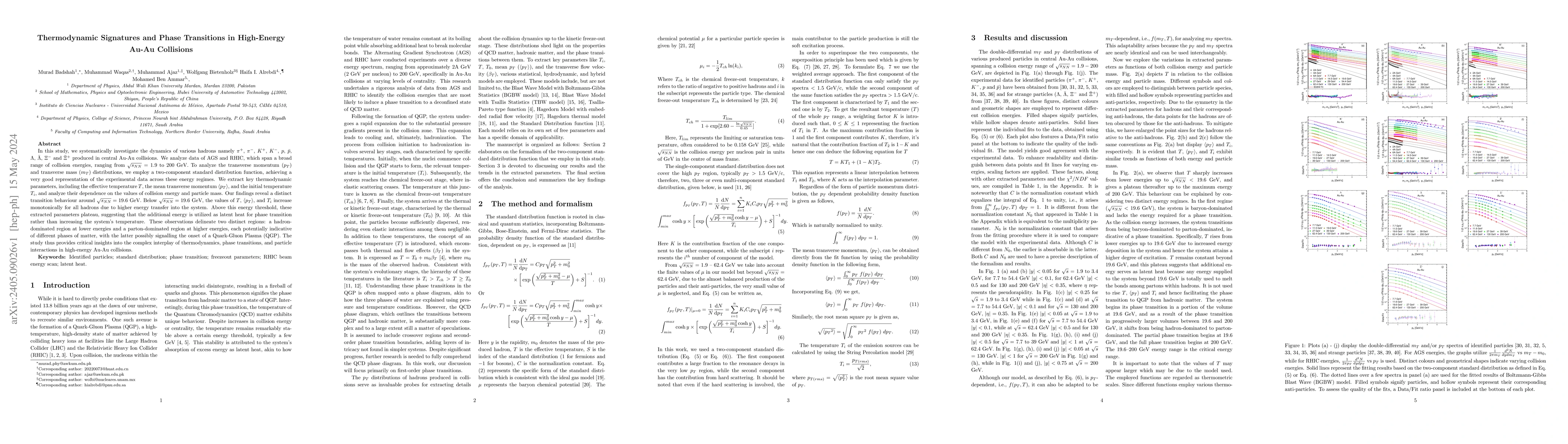 Thumbnail for Thermodynamic Signatures and Phase Transitions in High-Energy Au-Au
  Collisions