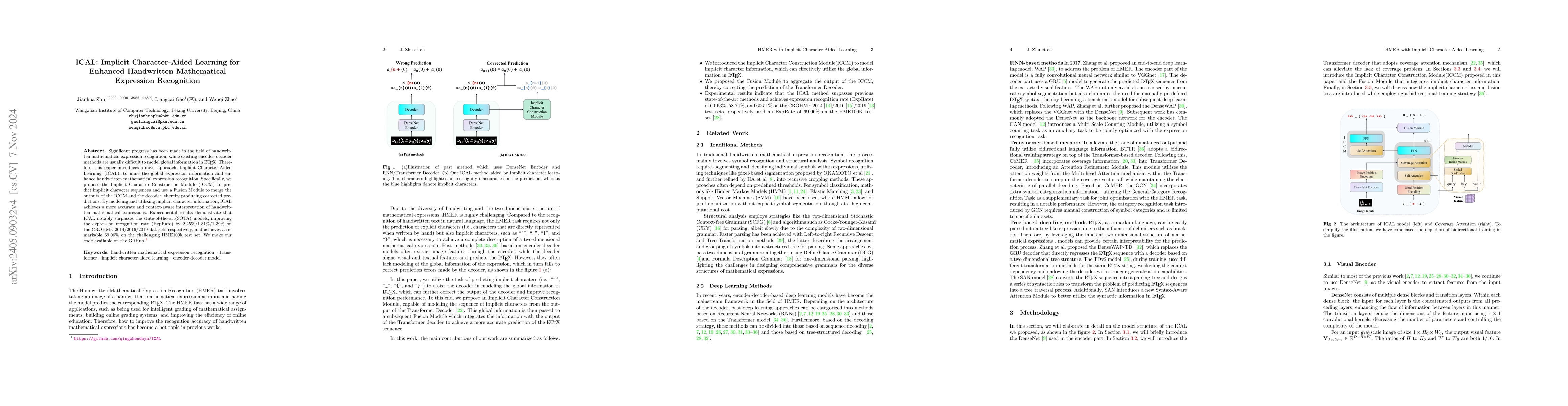 Thumbnail for ICAL: Implicit Character-Aided Learning for Enhanced Handwritten
  Mathematical Expression Recognition