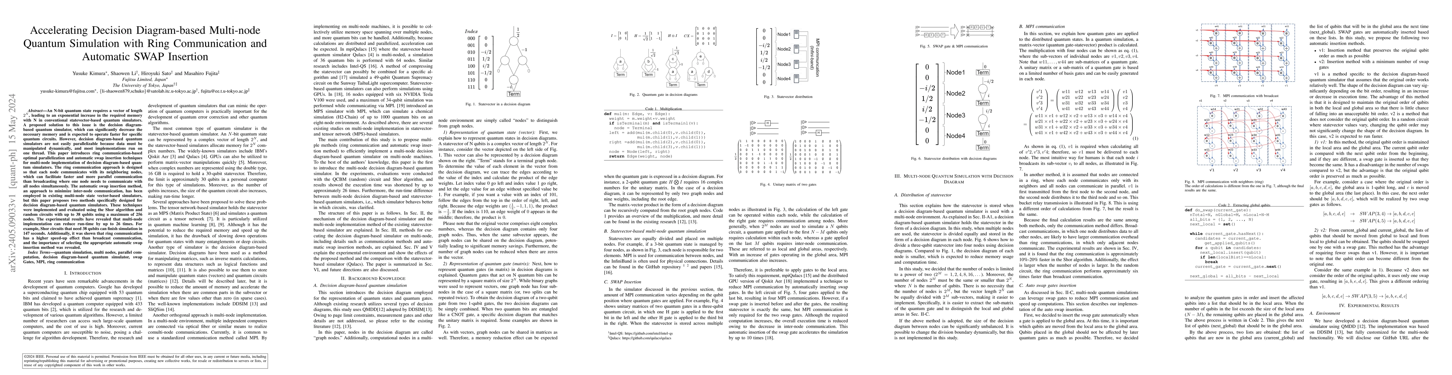 Thumbnail for Accelerating Decision Diagram-based Multi-node Quantum Simulation with
  Ring Communication and Automatic SWAP Insertion