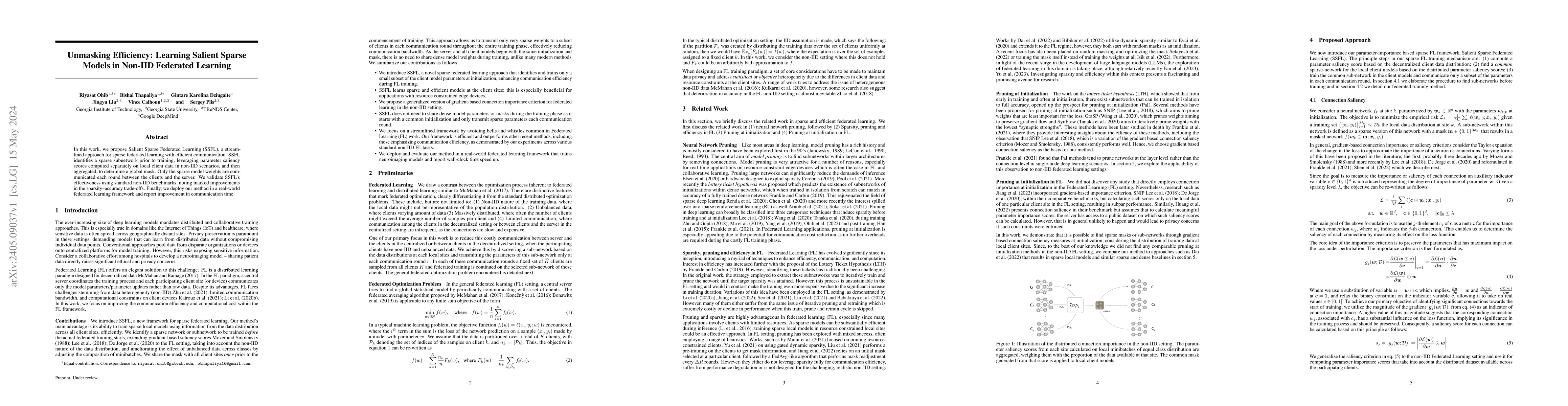 Thumbnail for Unmasking Efficiency: Learning Salient Sparse Models in Non-IID
  Federated Learning