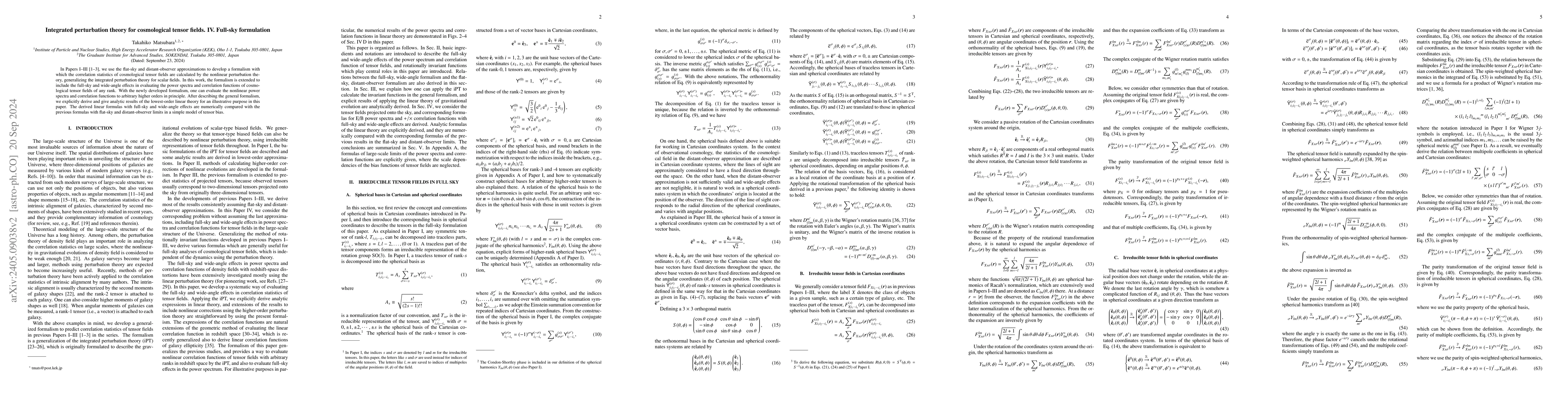 Thumbnail for The integrated perturbation theory for cosmological tensor fields IV:
  Full-sky formulation