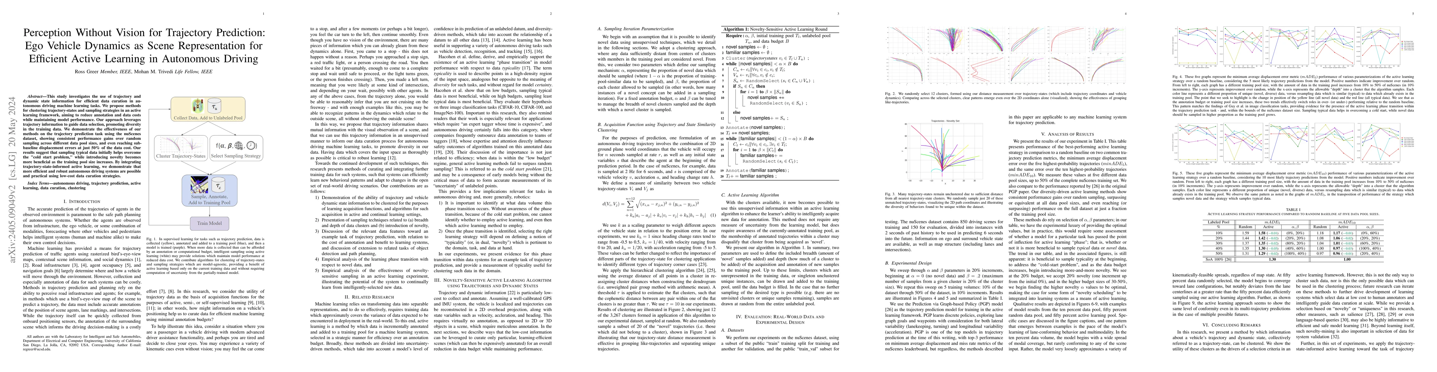 Thumbnail for Perception Without Vision for Trajectory Prediction: Ego Vehicle
  Dynamics as Scene Representation for Efficient Active Learning in Autonomous
  Driving
