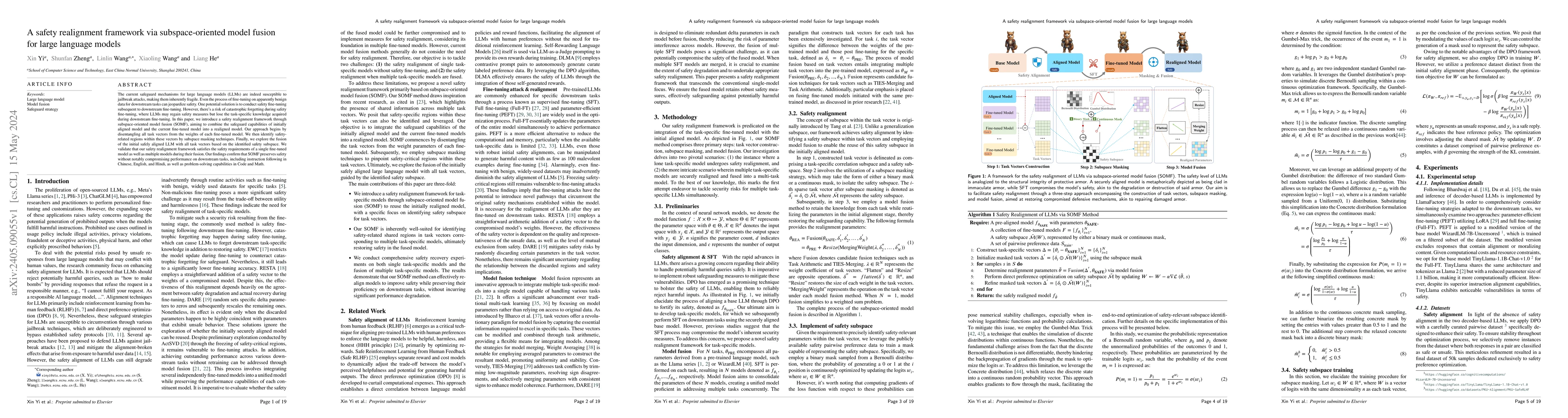 Thumbnail for A safety realignment framework via subspace-oriented model fusion for
  large language models