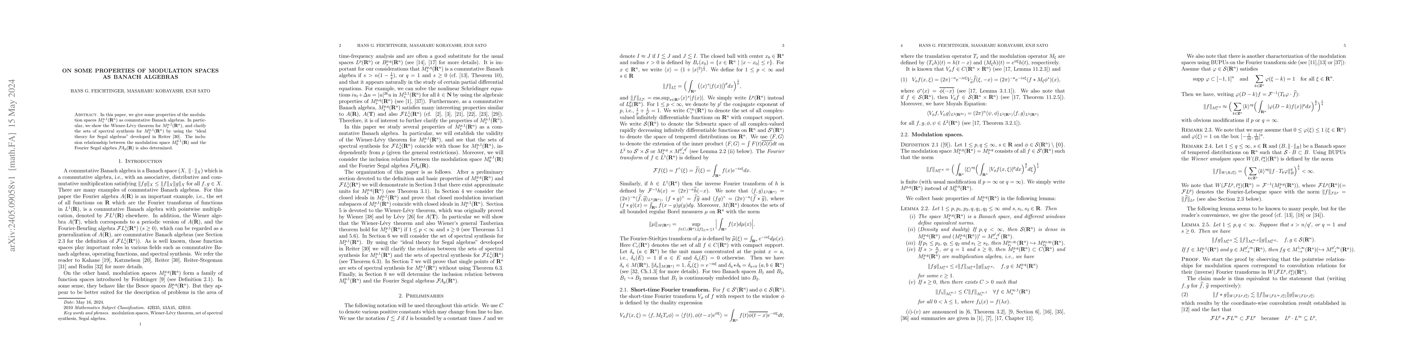 Thumbnail for On some properties of modulation spaces as Banach algebras